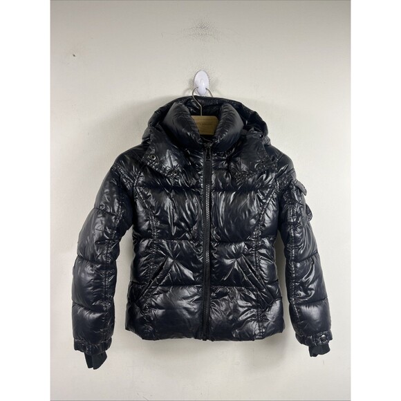 S13 Girls Mogul Black Down Hooded Puffer Jacket Size 8 - Picture 1 of 8
